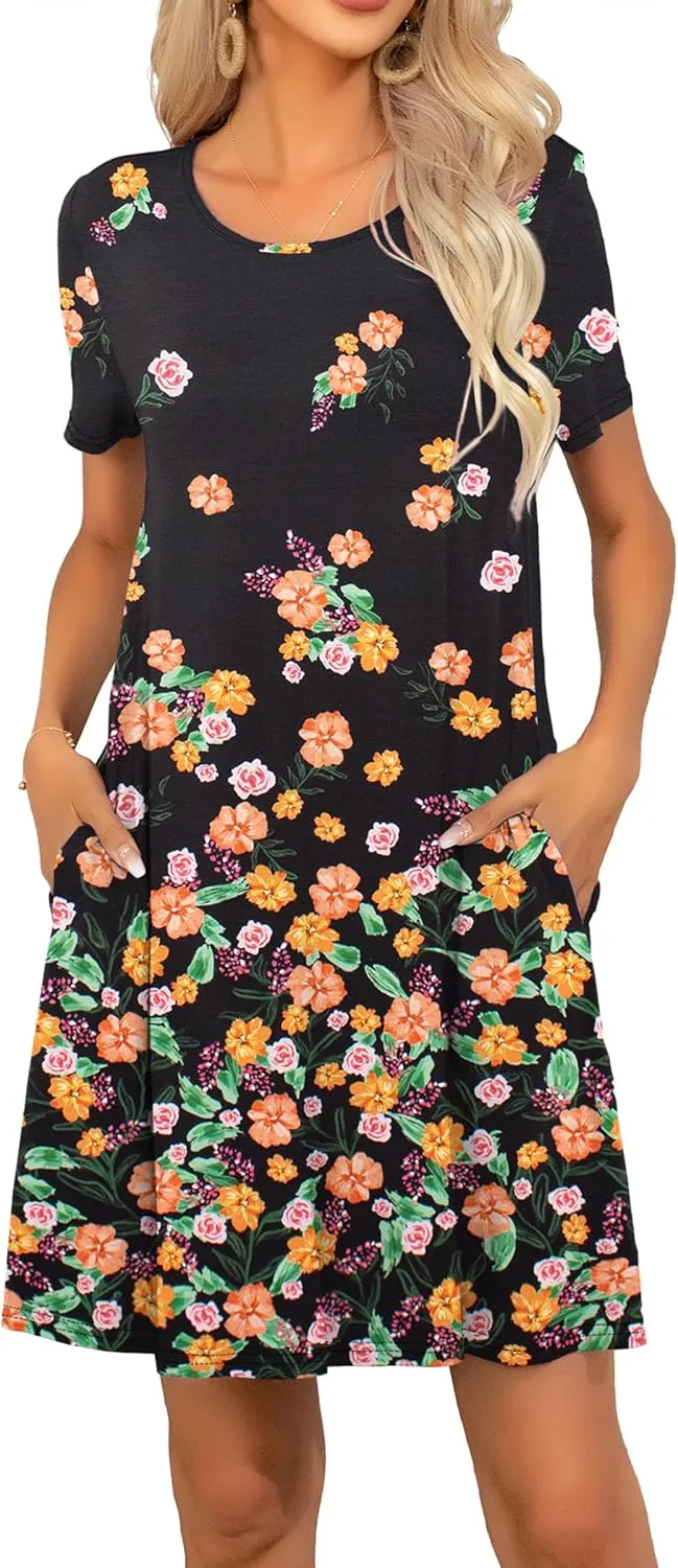 levaca Women Tshirt Dress 2024 Short Sleeve Flowy Casual Summer Dresses with Pockets