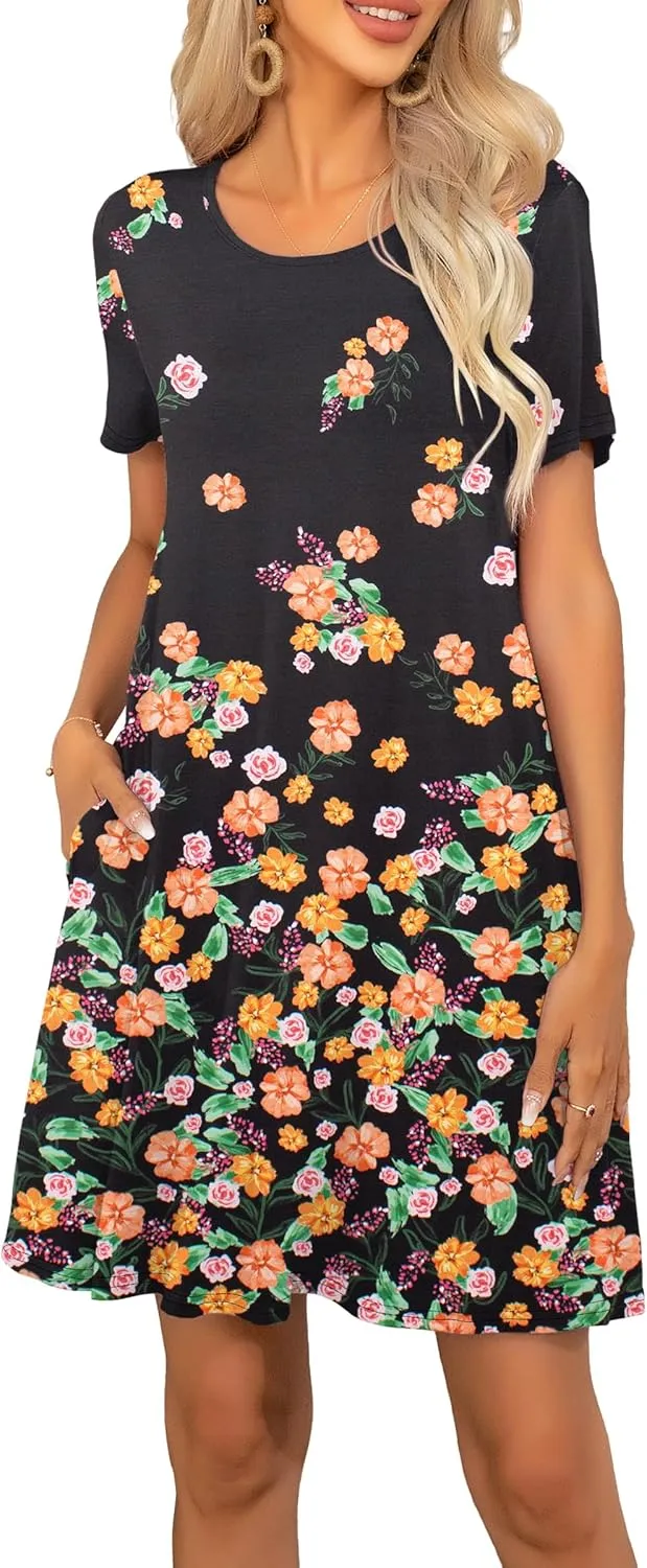 levaca Women Tshirt Dress 2024 Short Sleeve Flowy Casual Summer Dresses with Pockets