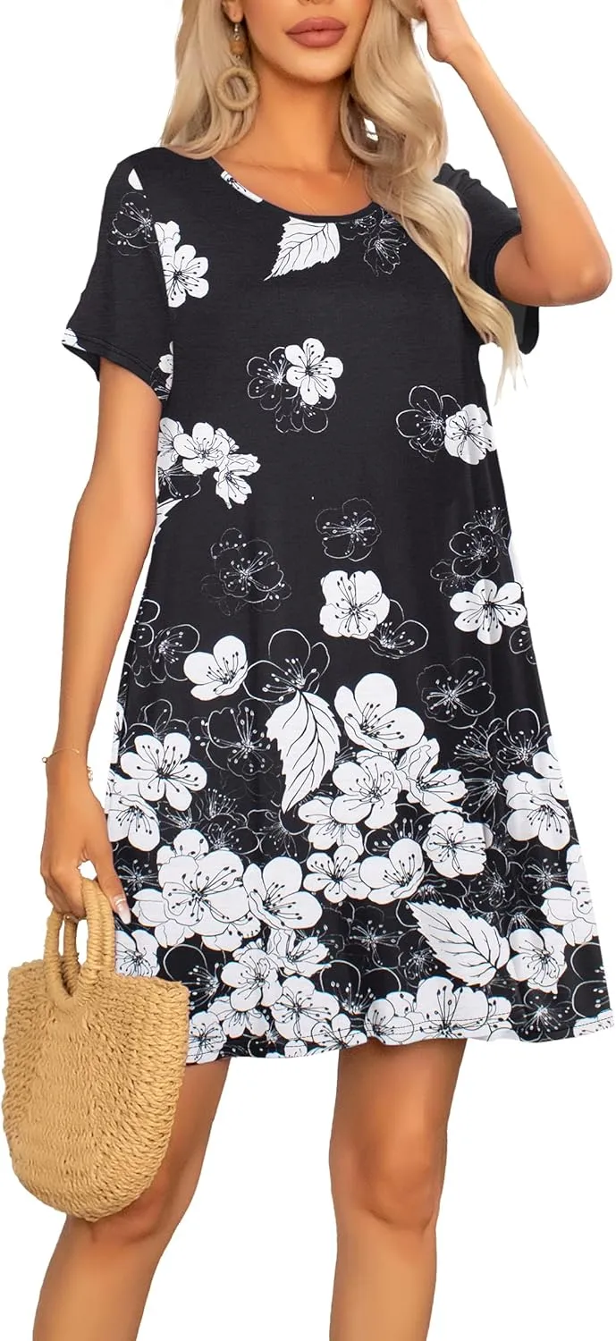 levaca Women Tshirt Dress 2024 Short Sleeve Flowy Casual Summer Dresses with Pockets