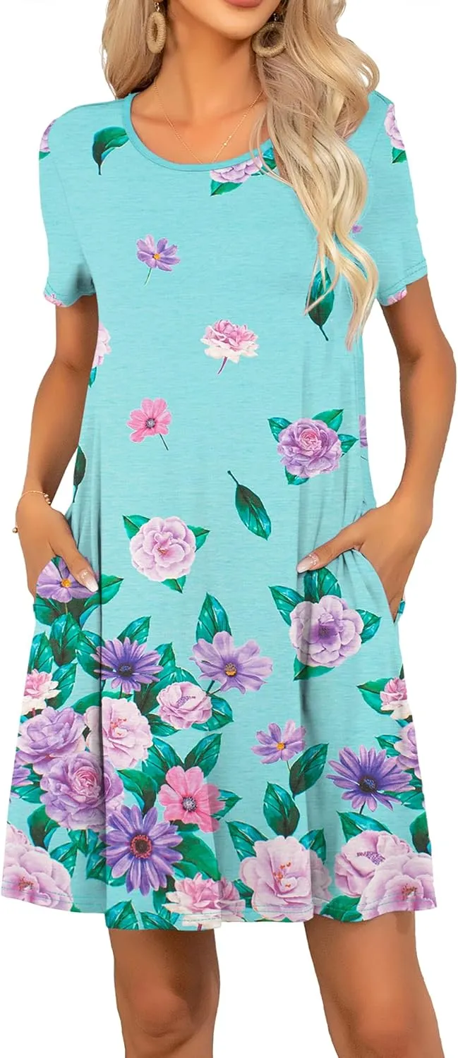 levaca Women Tshirt Dress 2024 Short Sleeve Flowy Casual Summer Dresses with Pockets