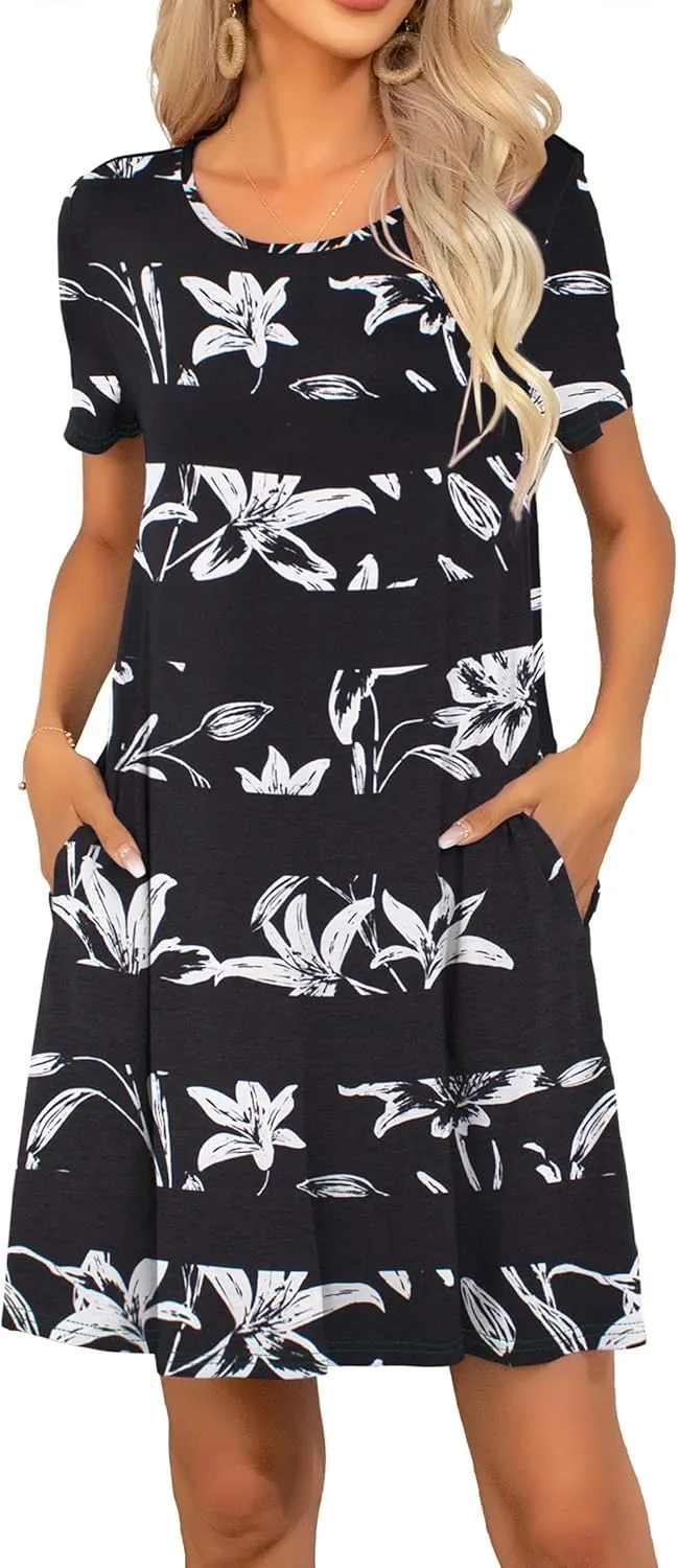 levaca Women Tshirt Dress 2024 Short Sleeve Flowy Casual Summer Dresses with Pockets