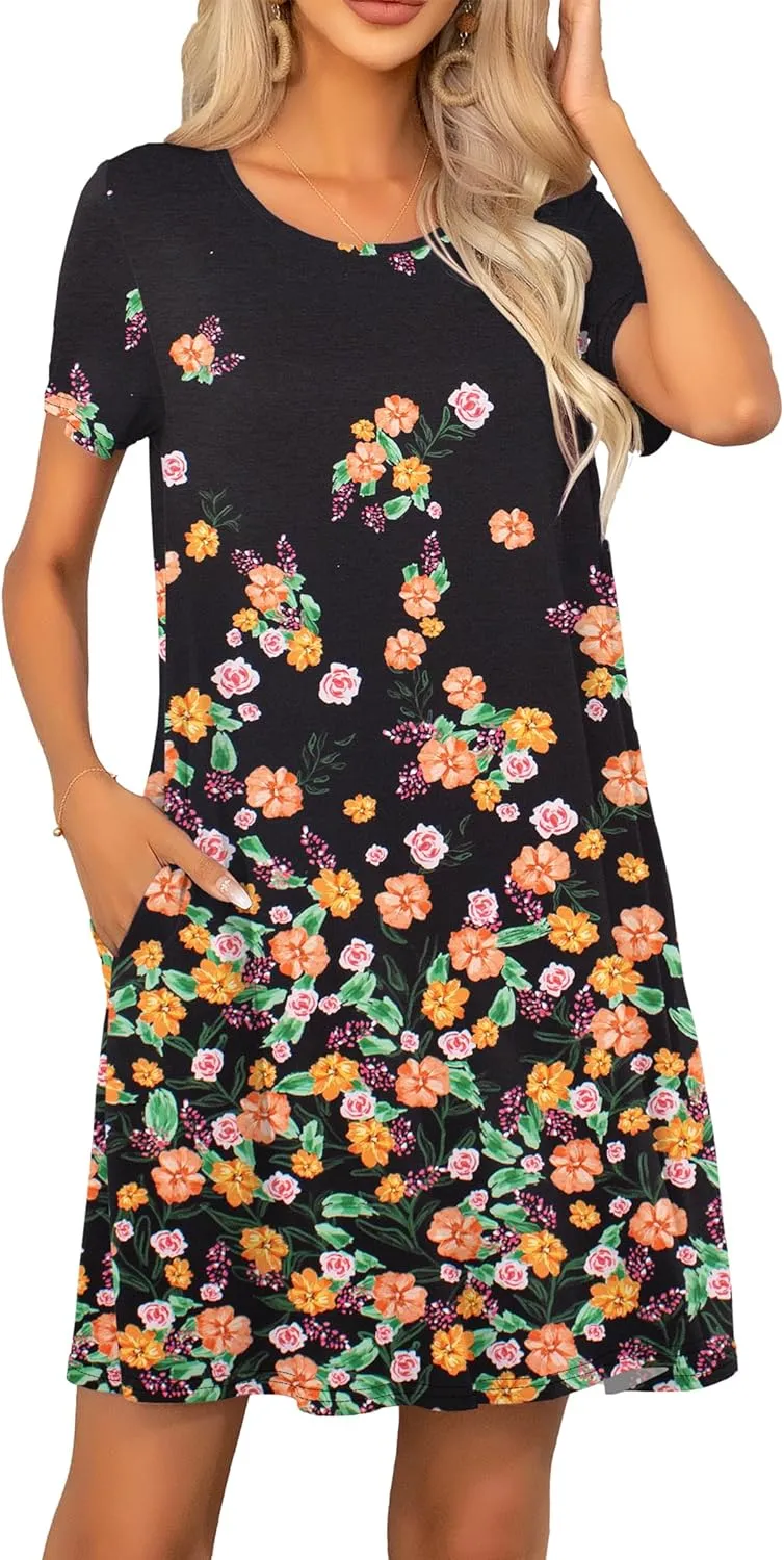 levaca Women Tshirt Dress 2024 Short Sleeve Flowy Casual Summer Dresses with Pockets