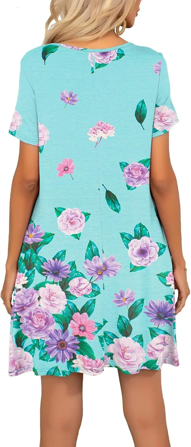 levaca Women Tshirt Dress 2024 Short Sleeve Flowy Casual Summer Dresses with Pockets