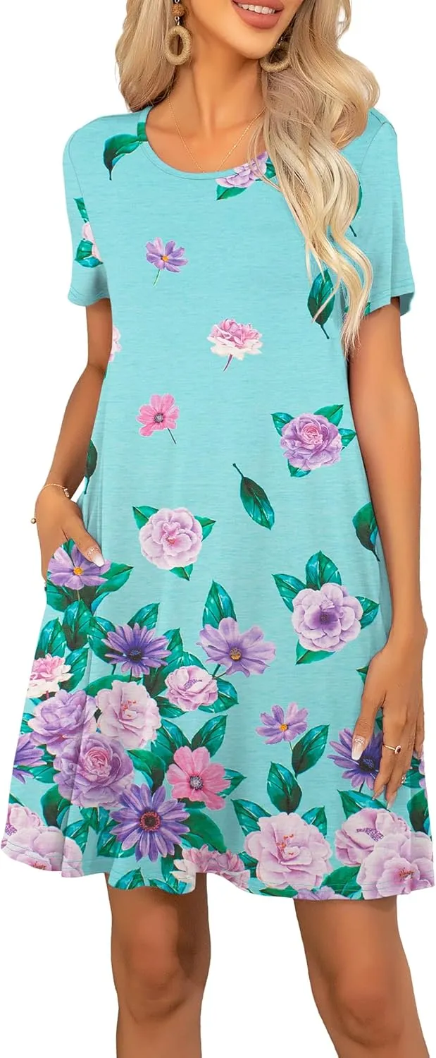 levaca Women Tshirt Dress 2024 Short Sleeve Flowy Casual Summer Dresses with Pockets