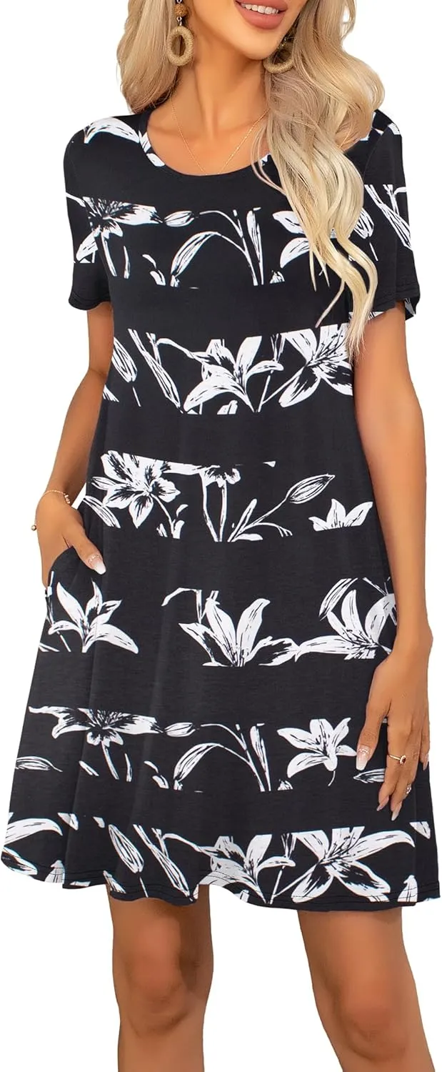 levaca Women Tshirt Dress 2024 Short Sleeve Flowy Casual Summer Dresses with Pockets