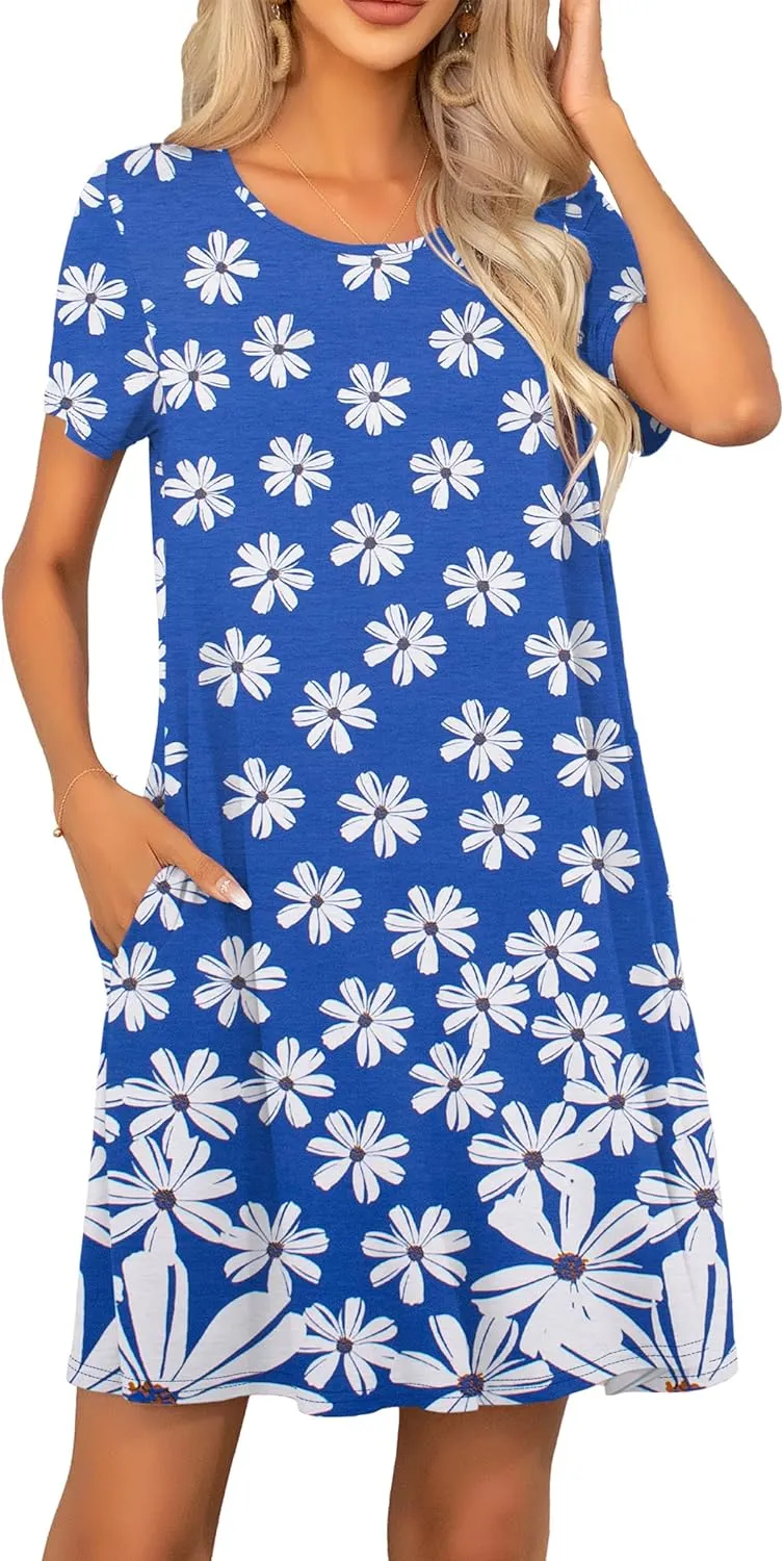levaca Women Tshirt Dress 2024 Short Sleeve Flowy Casual Summer Dresses with Pockets