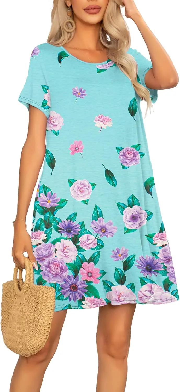 levaca Women Tshirt Dress 2024 Short Sleeve Flowy Casual Summer Dresses with Pockets