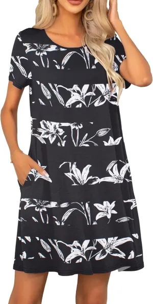 levaca Women Tshirt Dress 2024 Short Sleeve Flowy Casual Summer Dresses with Pockets
