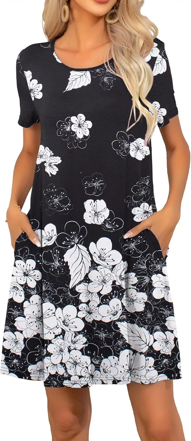 levaca Women Tshirt Dress 2024 Short Sleeve Flowy Casual Summer Dresses with Pockets