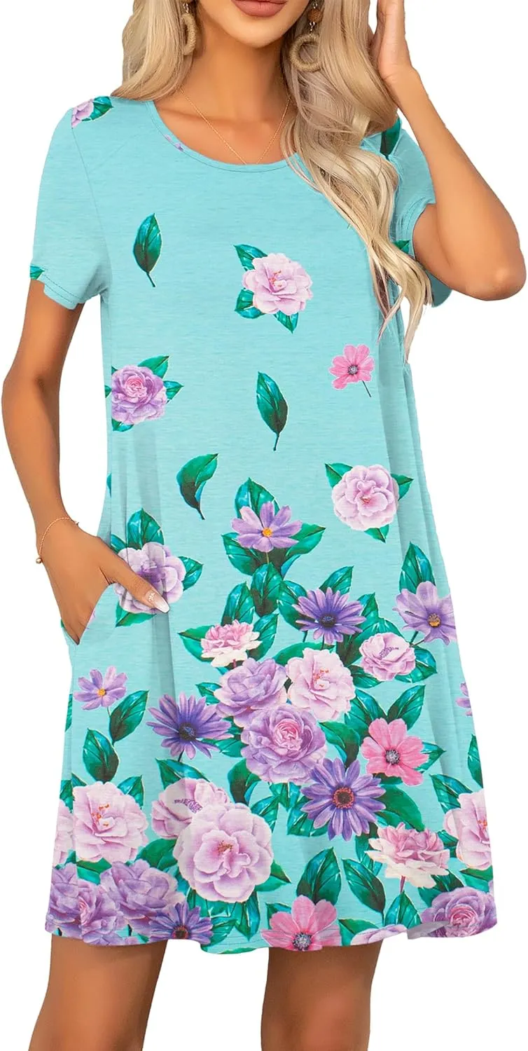 levaca Women Tshirt Dress 2024 Short Sleeve Flowy Casual Summer Dresses with Pockets