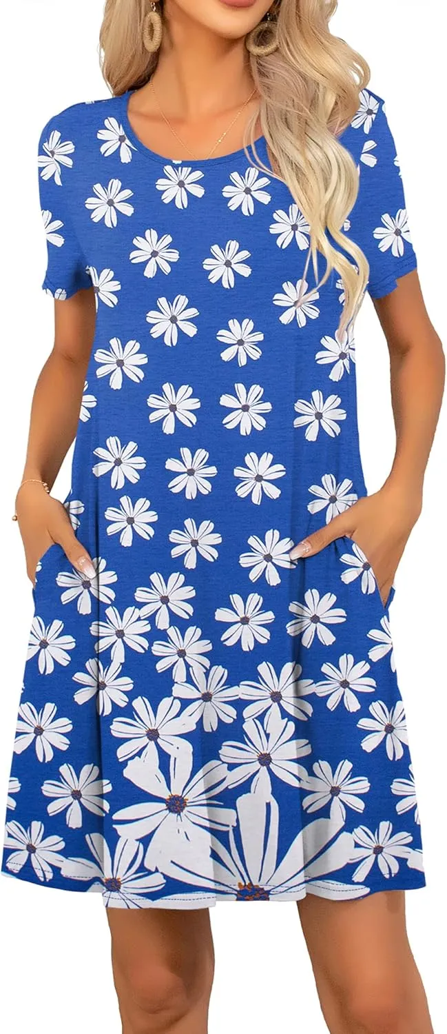 levaca Women Tshirt Dress 2024 Short Sleeve Flowy Casual Summer Dresses with Pockets