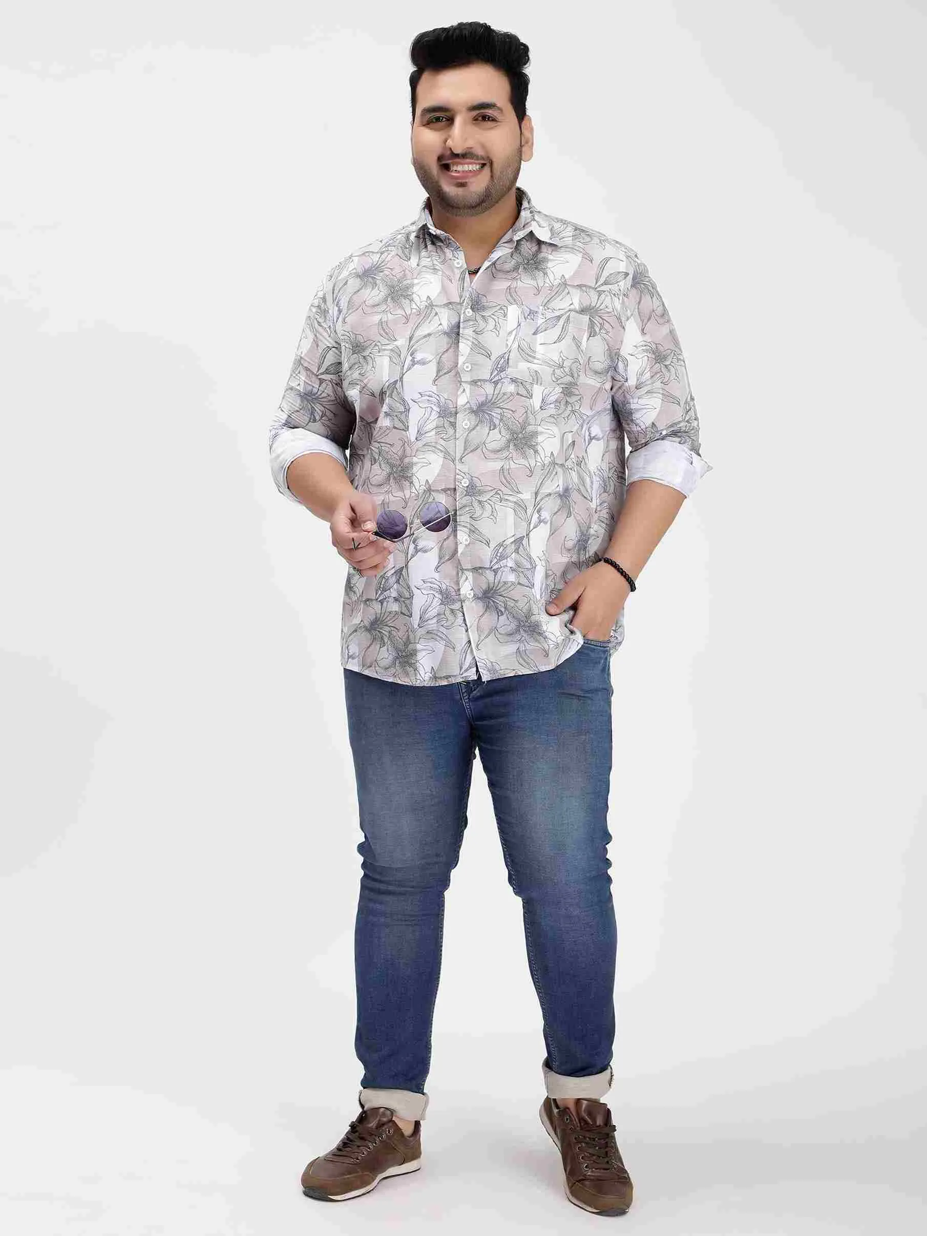 Light Brown Floral Cotton Lee Shirt
