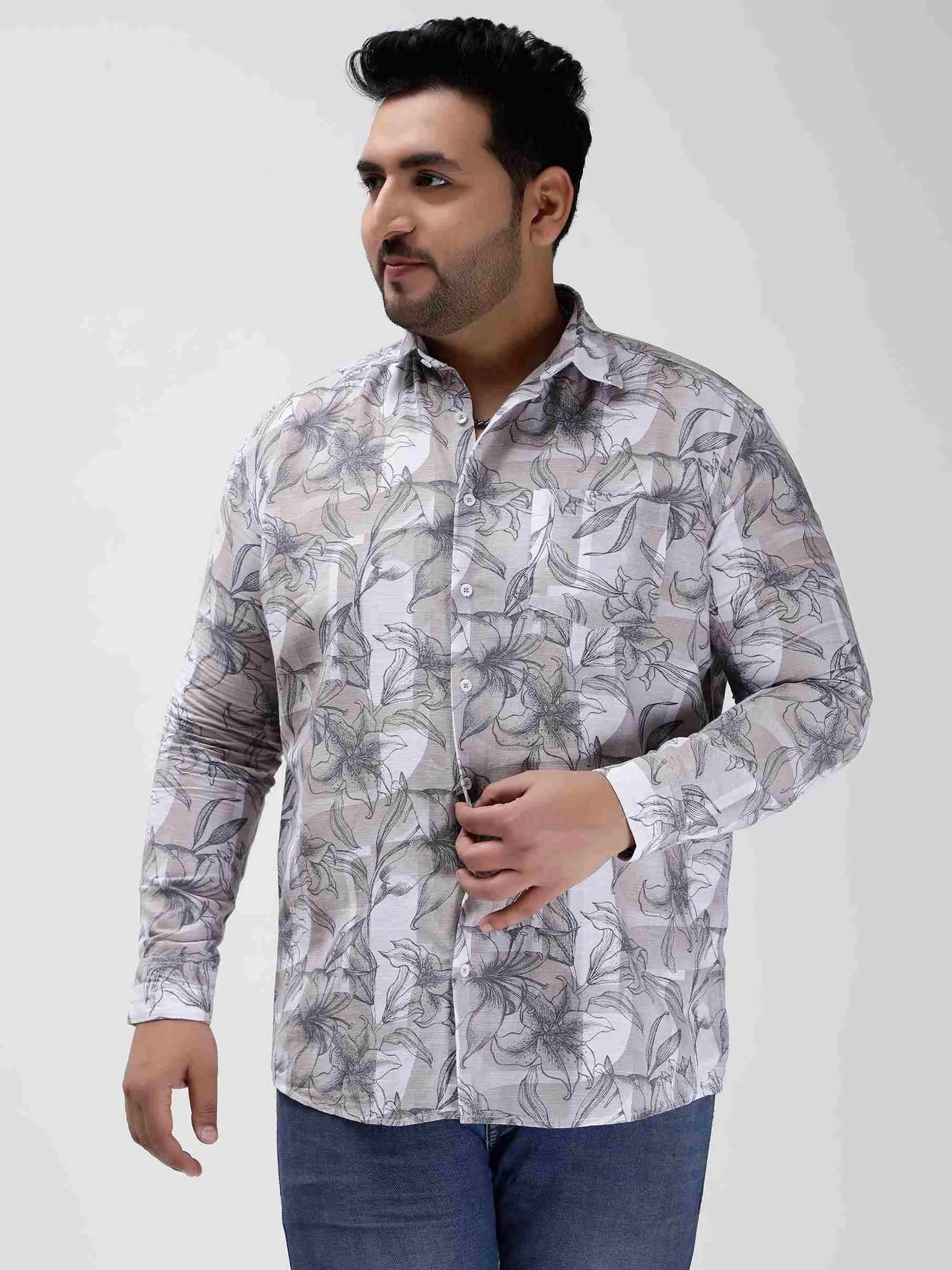 Light Brown Floral Cotton Lee Shirt