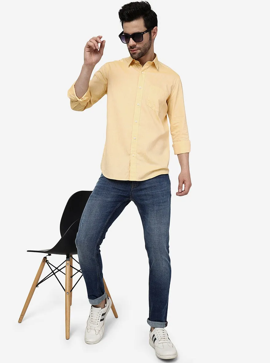 Light Yellow Solid Slim Fit Semi Casual Shirt | JadeBlue