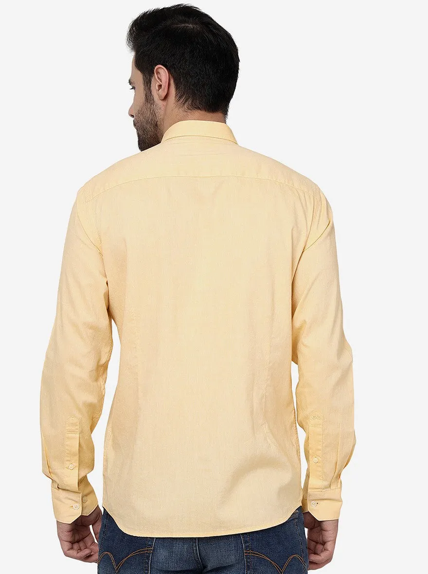 Light Yellow Solid Slim Fit Semi Casual Shirt | JadeBlue