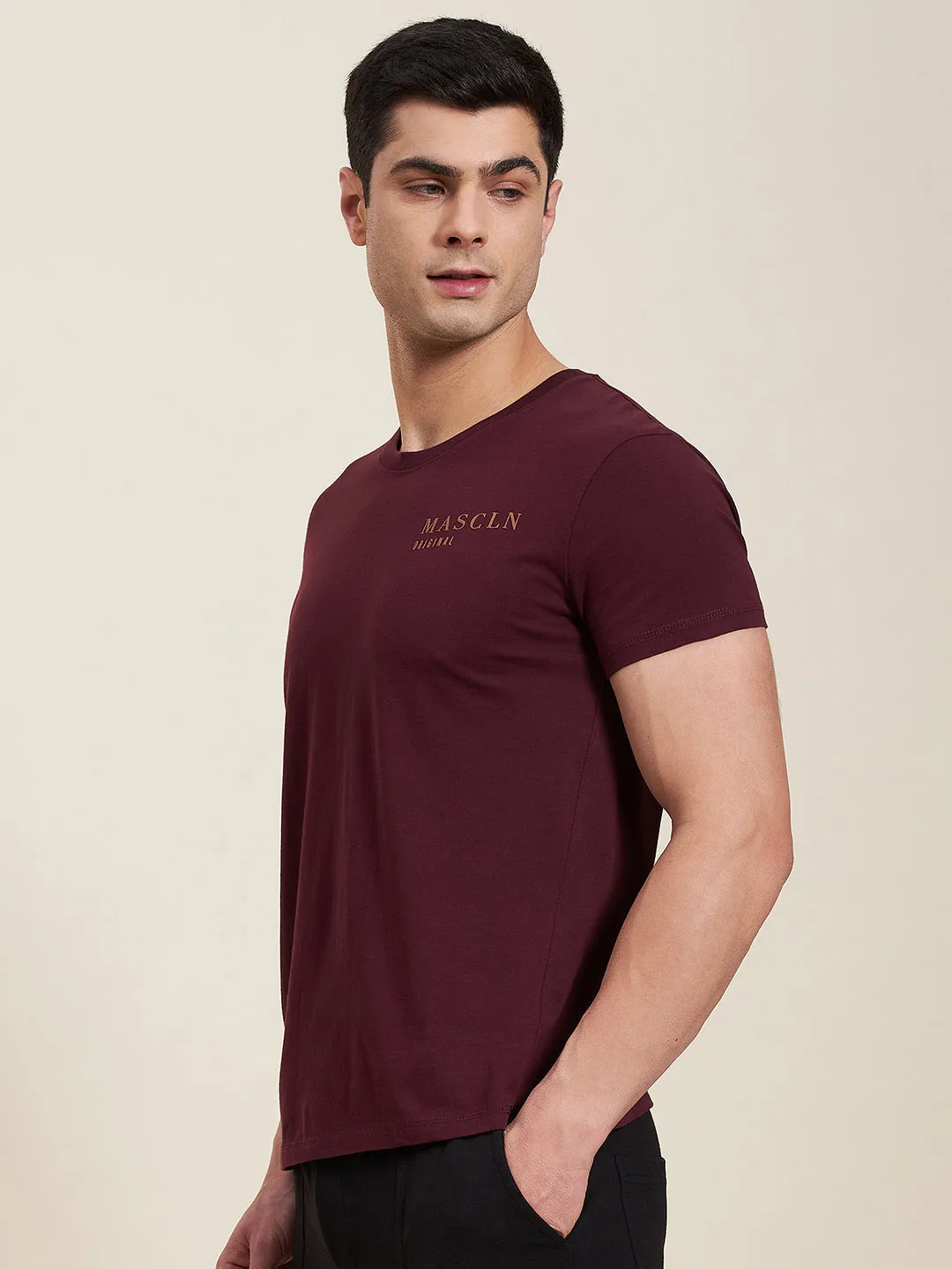 Men Burgundy Slim Fit Mascln Original T-Shirt