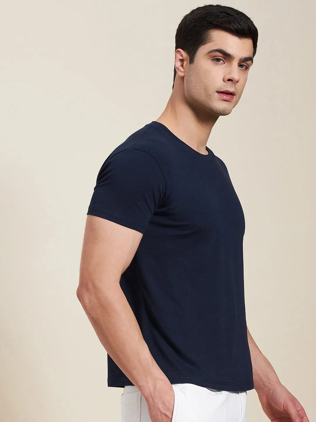 Men Navy Slim Fit Back Printed Mascln Logo T-Shirt