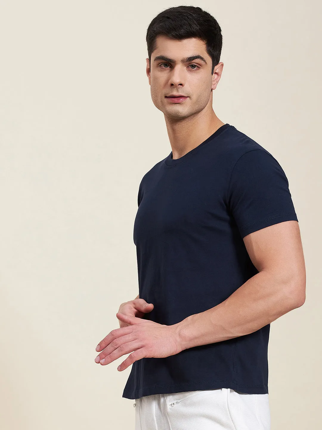 Men Navy Slim Fit Back Printed Mascln Logo T-Shirt