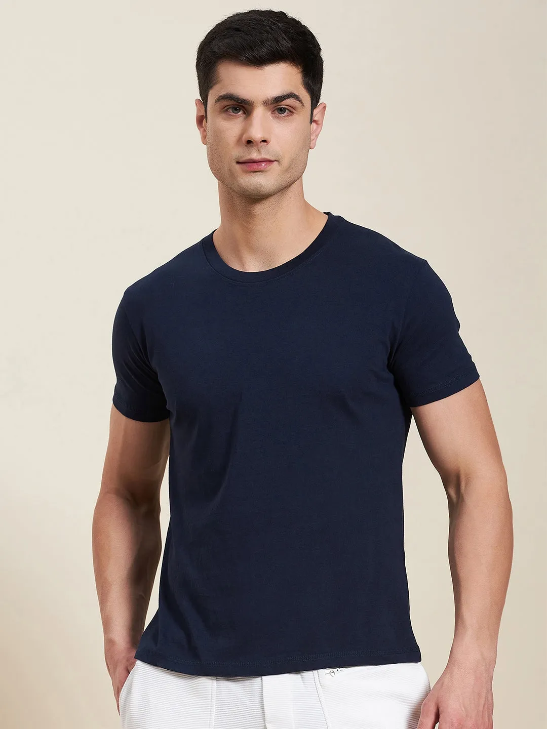 Men Navy Slim Fit Back Printed Mascln Logo T-Shirt