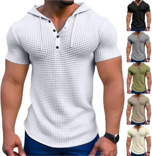 Mens Hoodies Drawstring Waffle Knit Tops Slim Fit Lightweight Summer Hooded Sweatshirt Gym Muscle Fit T Shirts Tshirt