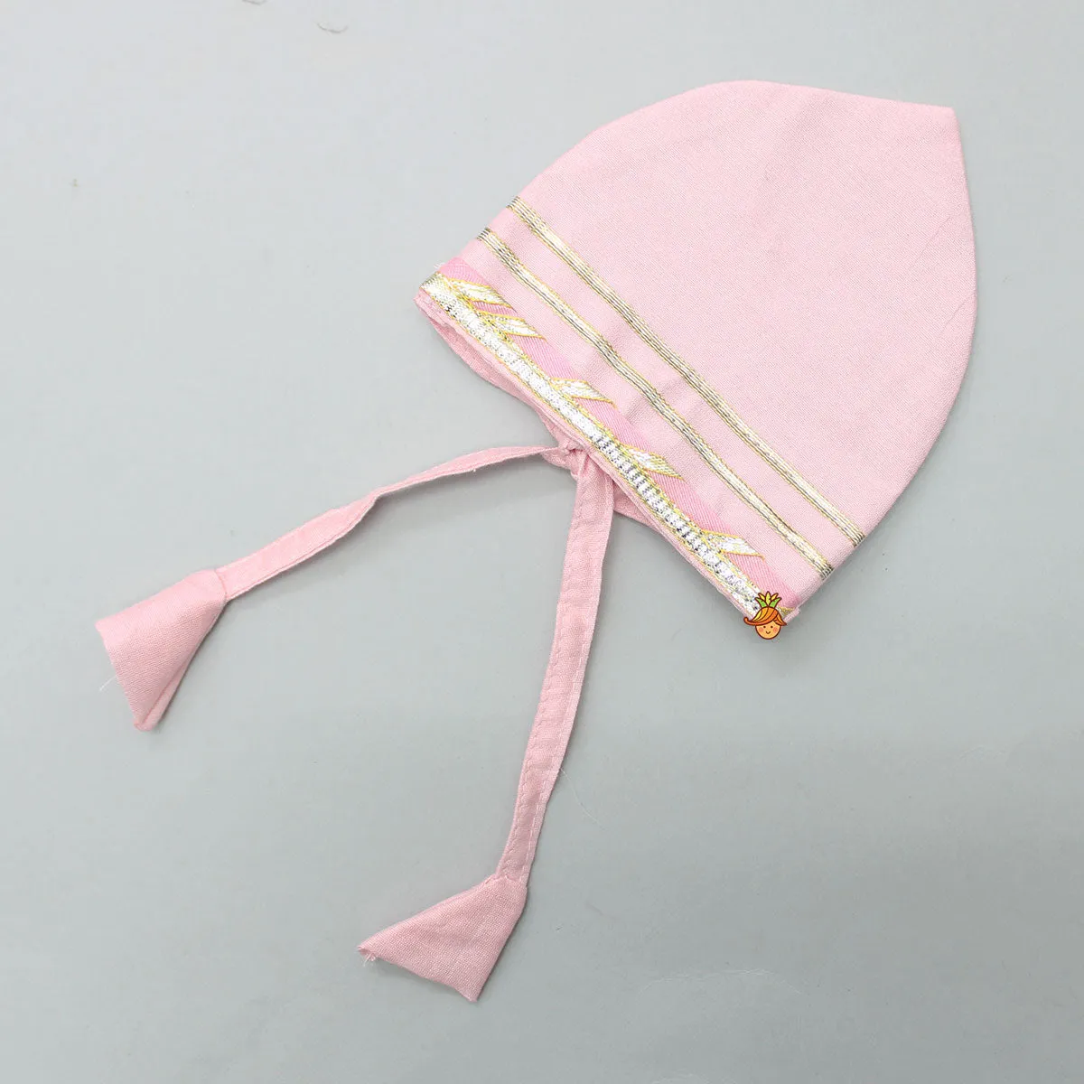 Mint Green Angarkha Style Top And Gota Lace Detailed Baby Pink Dhoti With Matching Mukut