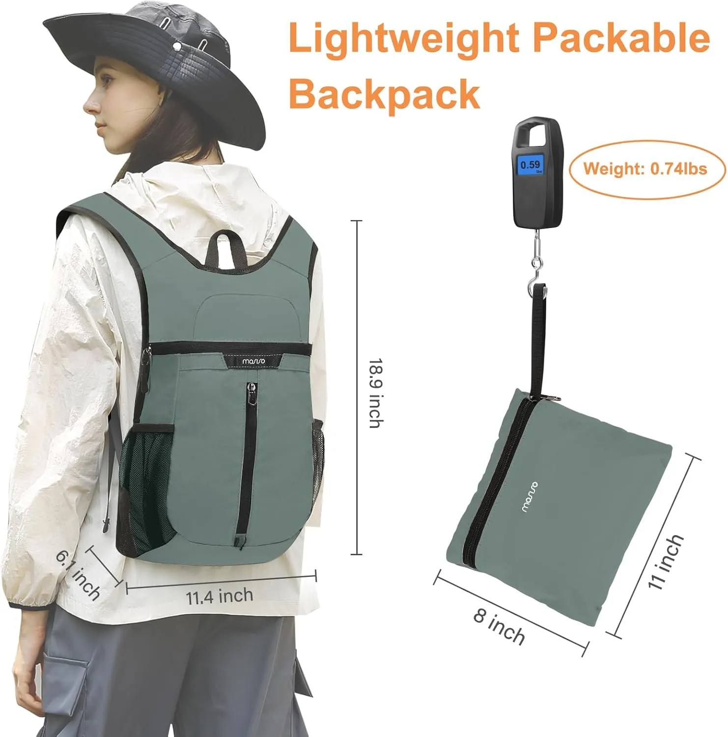 MOSISO Lightweight Hiking Daypack Small Packable Travel Hiking Backpack, Foldable Shoulder Bag with Front Vertical Pocket