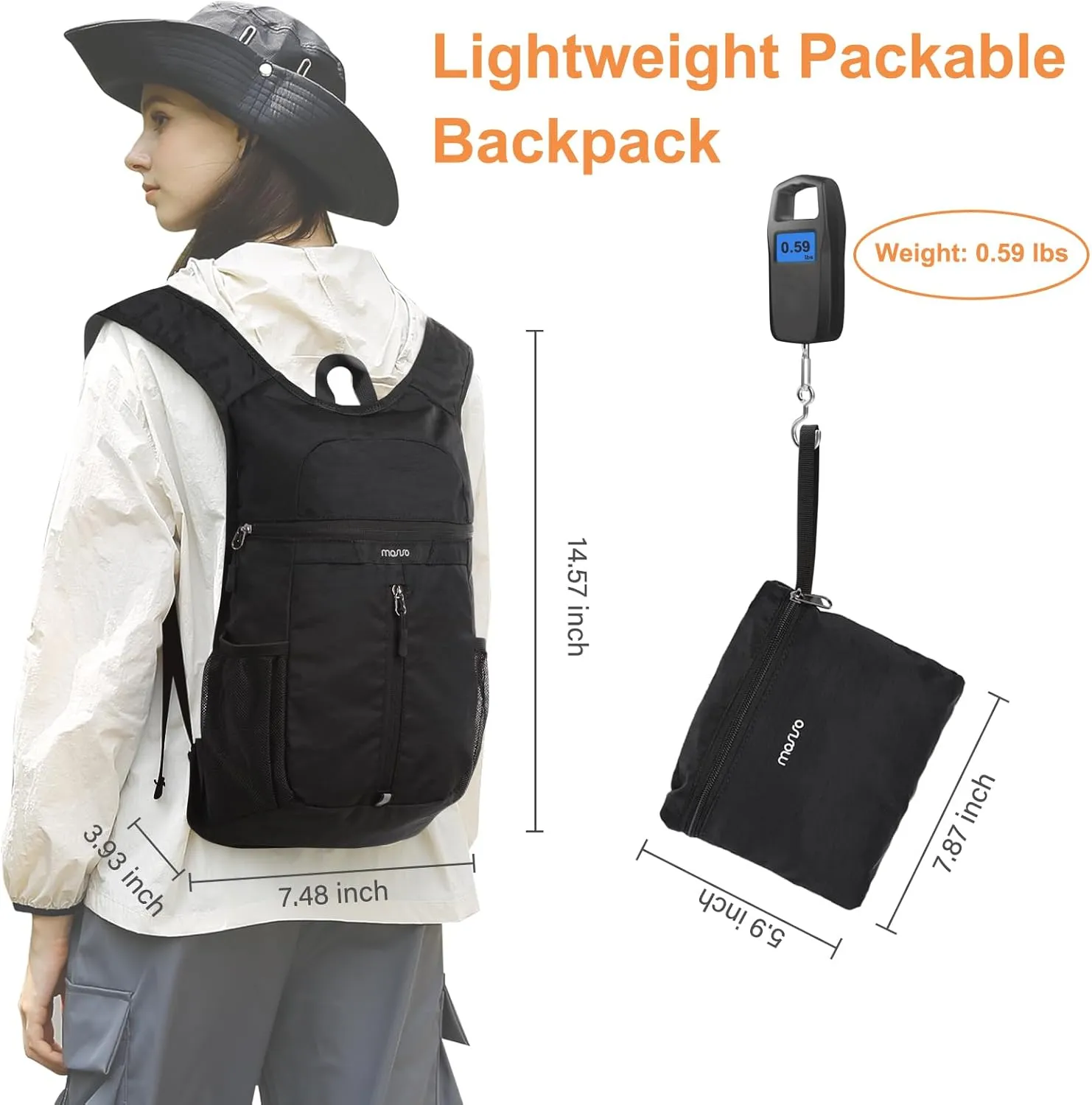 MOSISO Lightweight Hiking Daypack Small Packable Travel Hiking Backpack, Foldable Shoulder Bag with Front Vertical Pocket