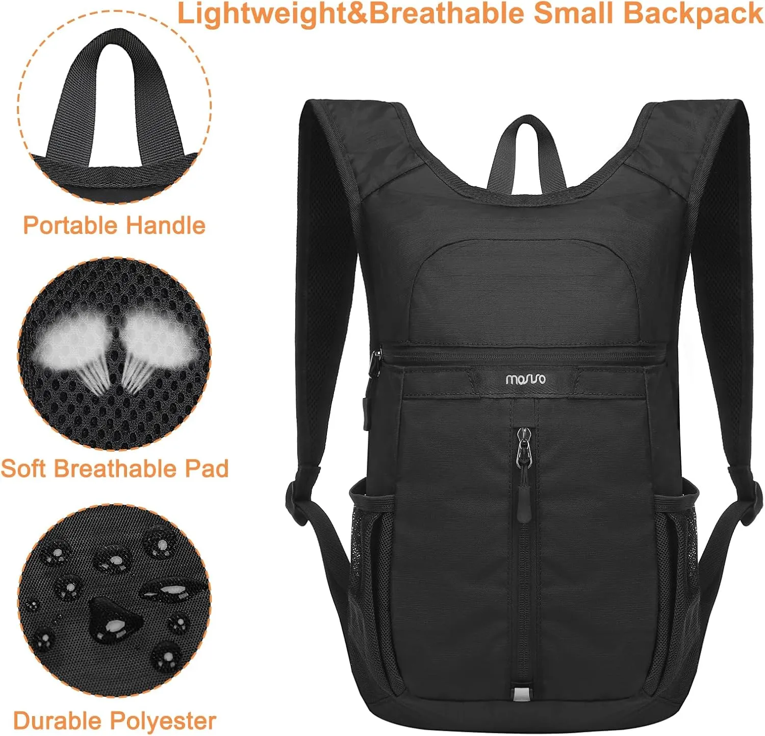 MOSISO Lightweight Hiking Daypack Small Packable Travel Hiking Backpack, Foldable Shoulder Bag with Front Vertical Pocket