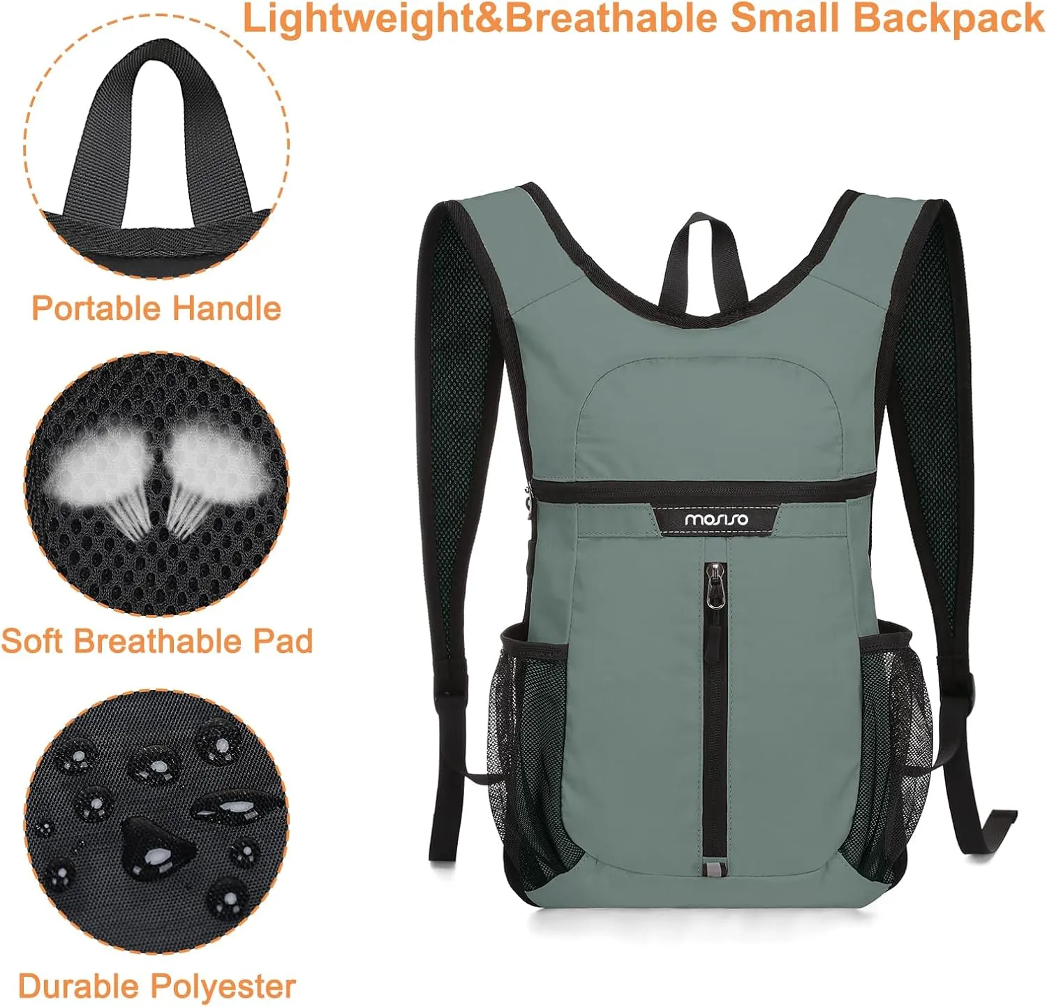 MOSISO Lightweight Hiking Daypack Small Packable Travel Hiking Backpack, Foldable Shoulder Bag with Front Vertical Pocket