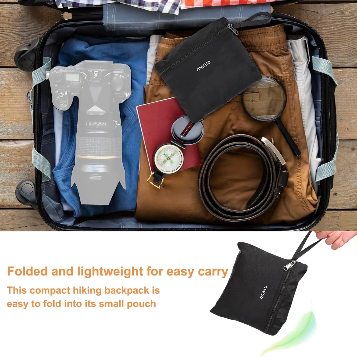 MOSISO Lightweight Hiking Daypack Small Packable Travel Hiking Backpack, Foldable Shoulder Bag with Front Vertical Pocket