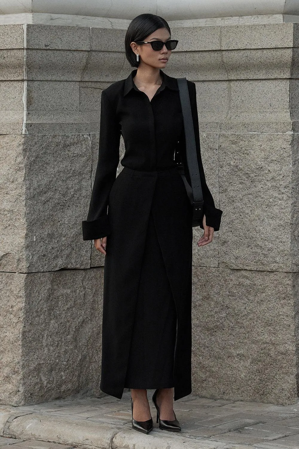 Nasty A-line High Waist Crepe Ankle Length Skirt