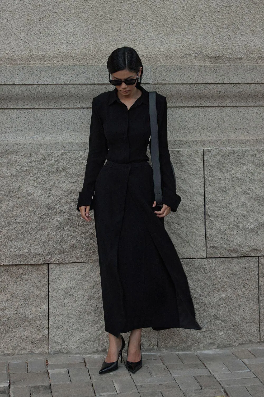 Nasty A-line High Waist Crepe Ankle Length Skirt