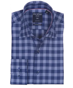 Navy Blue Casual Cotton Gingham Shirt
