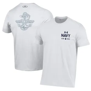 Navy Under Armour Anchor Silent Service Performance Cotton T-Shirt (White)
