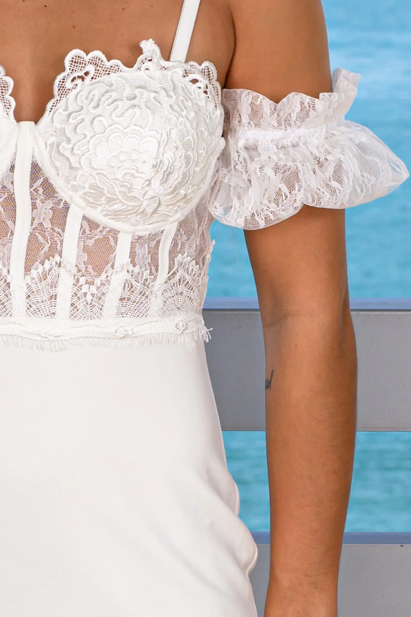 Off White Lace Top Short Dress