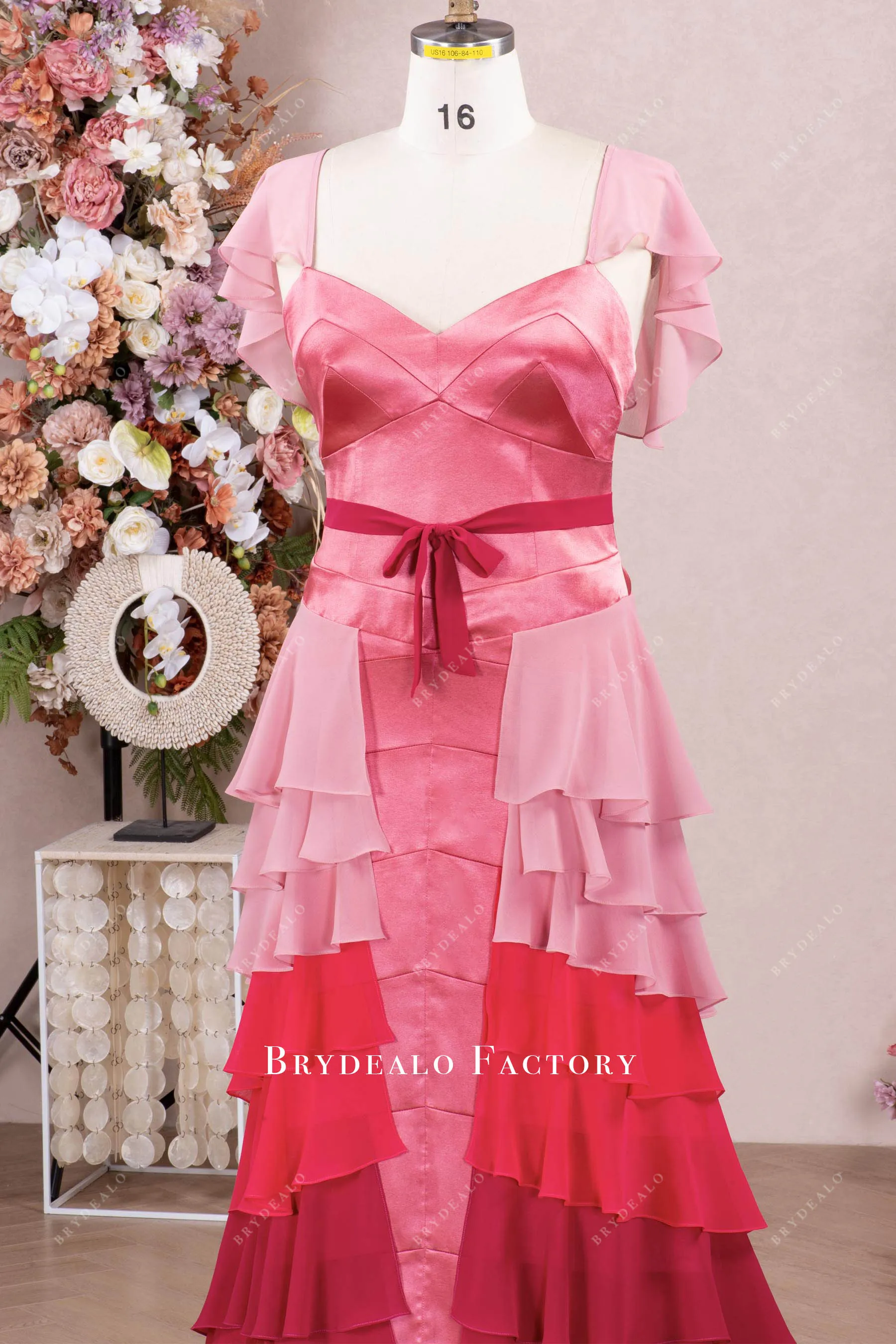Ombre Pink Hermione Granger Flutter Sleeve Tiered Formal Dress