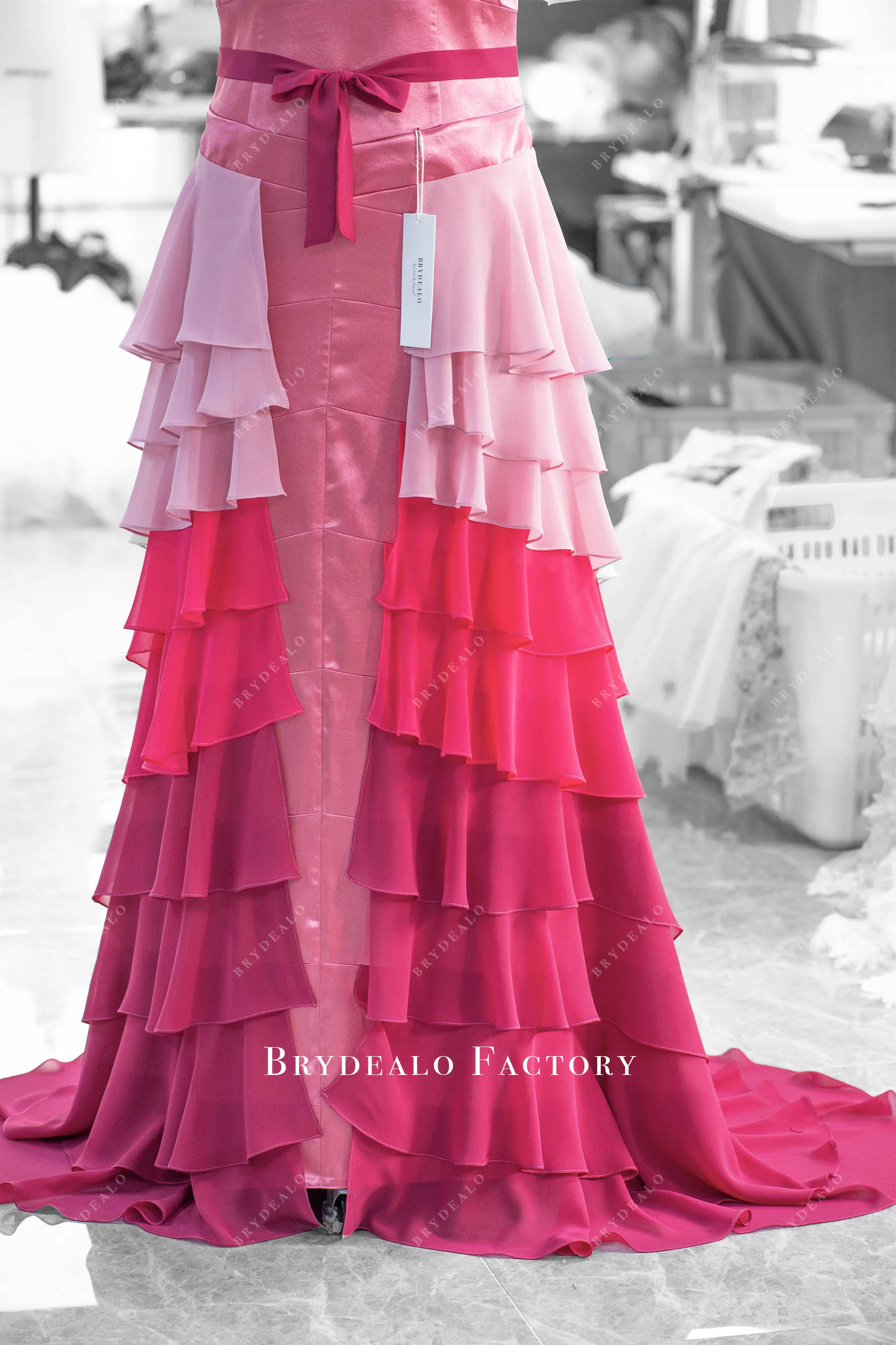 Ombre Pink Hermione Granger Flutter Sleeve Tiered Formal Dress