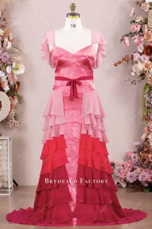 Ombre Pink Hermione Granger Flutter Sleeve Tiered Formal Dress