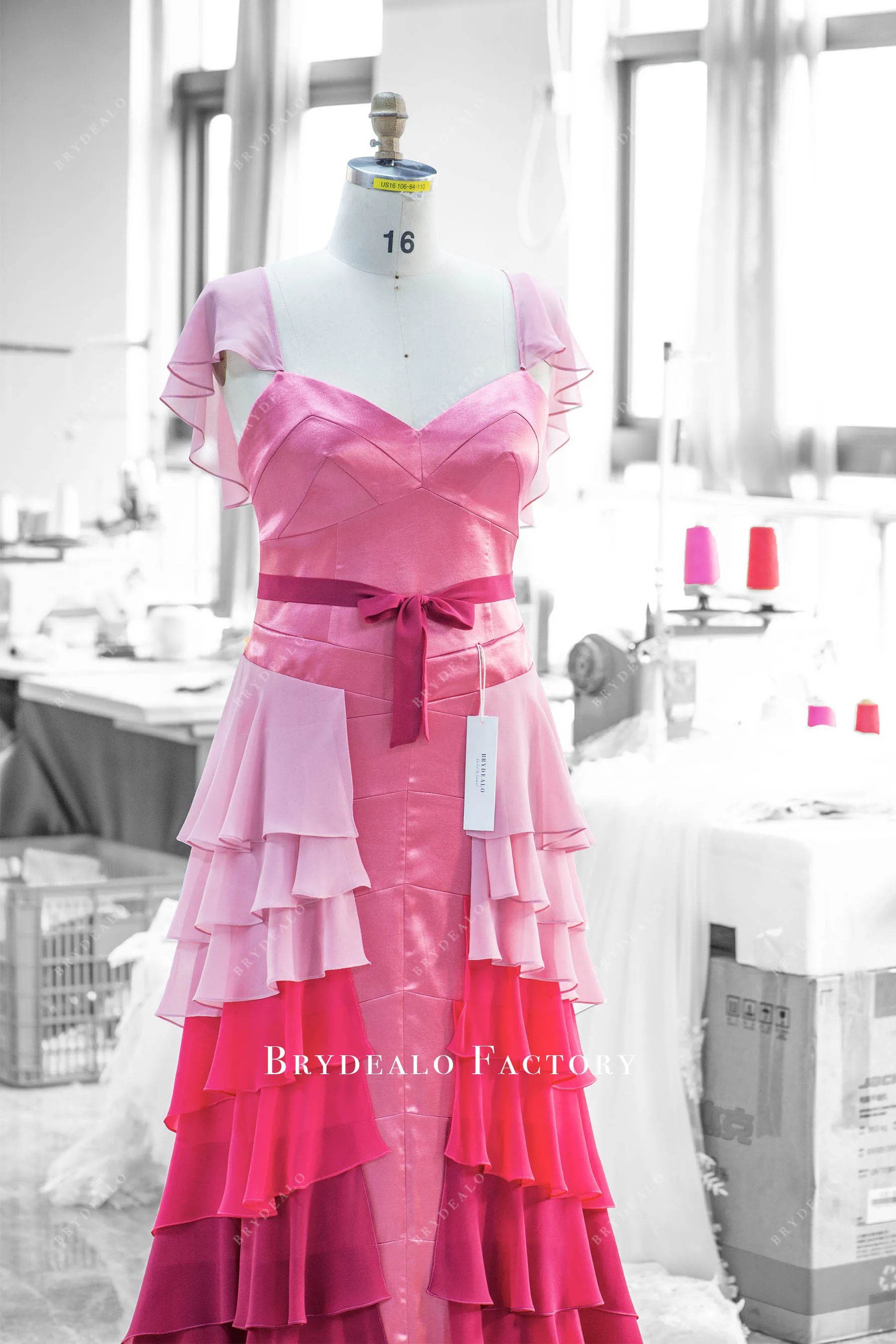 Ombre Pink Hermione Granger Flutter Sleeve Tiered Formal Dress