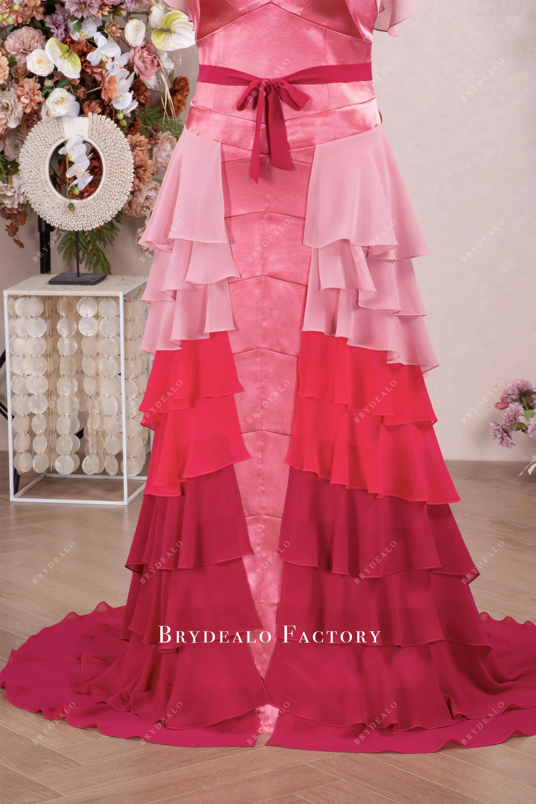 Ombre Pink Hermione Granger Flutter Sleeve Tiered Formal Dress