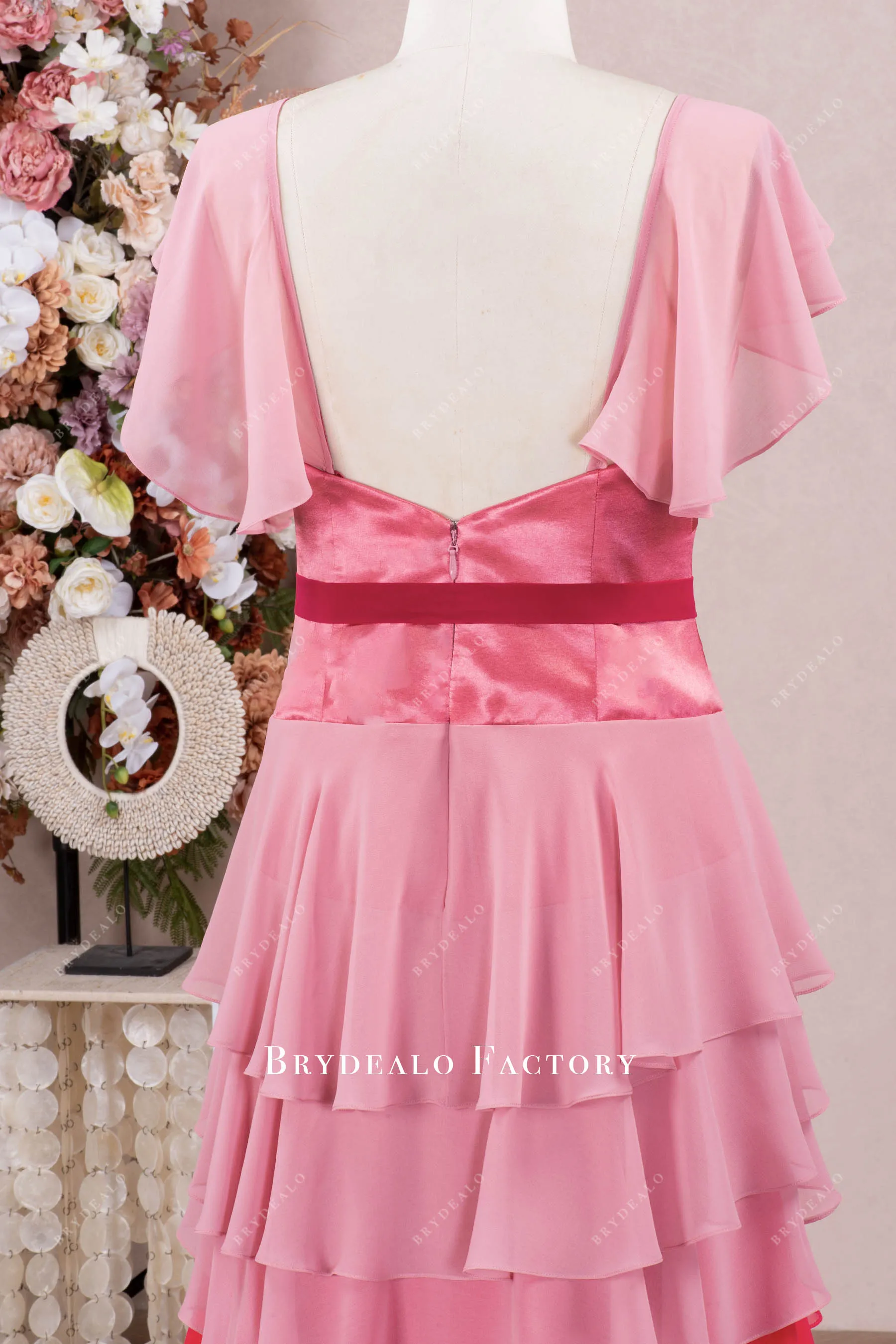 Ombre Pink Hermione Granger Flutter Sleeve Tiered Formal Dress