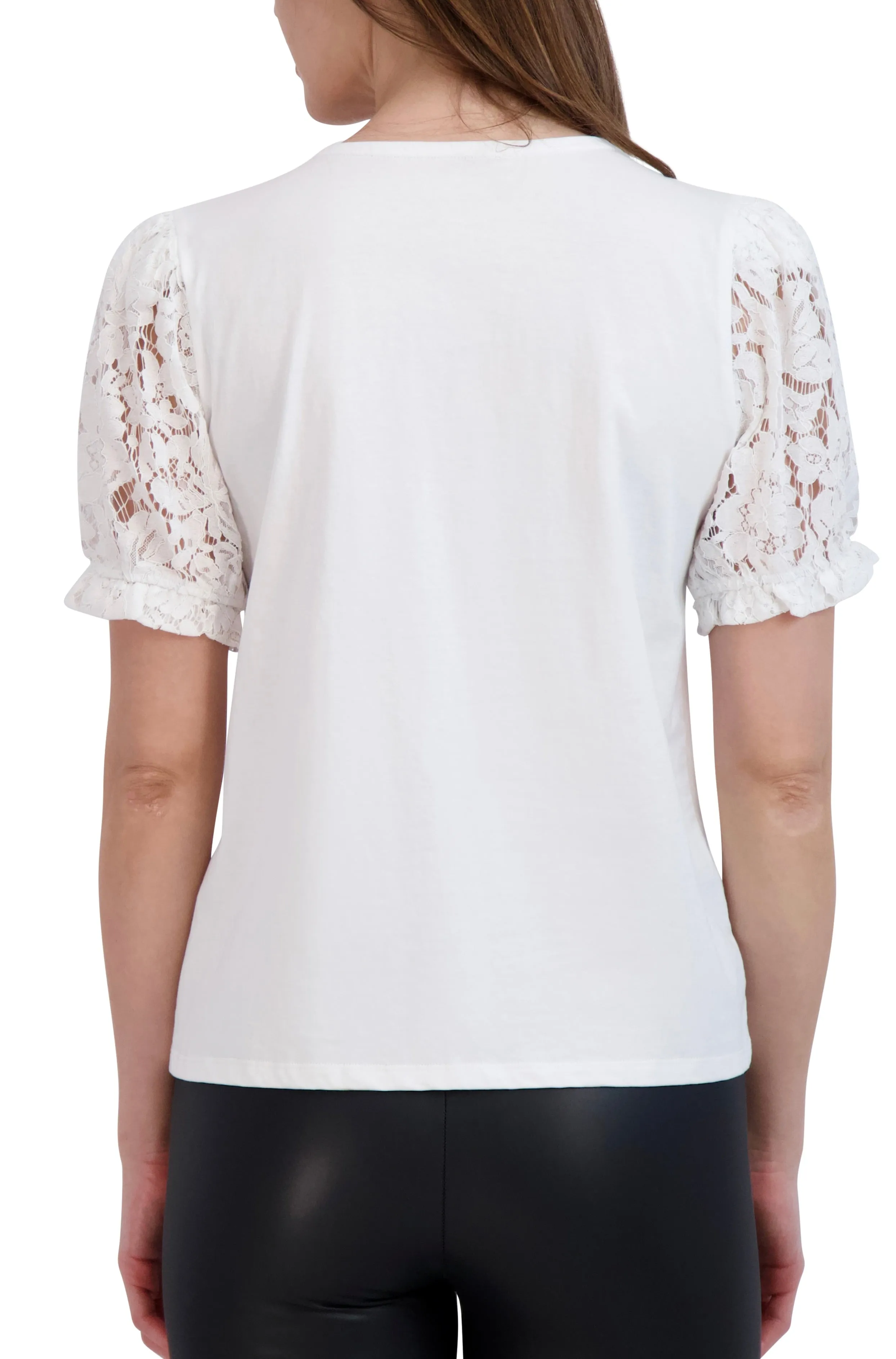 Ookie & Lala V-Neck Top with Lace Trim Collar and Sleeves