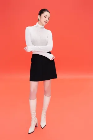 Phoebe A-line Contrasting Waistband Cotton Mini Skirt
