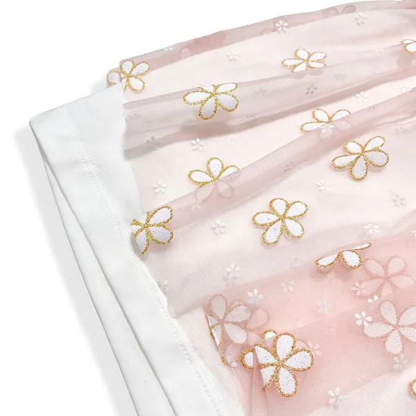 Pink 2-In-1 Glitter Floral Mesh Top