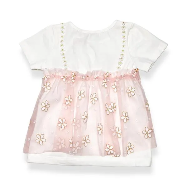 Pink 2-In-1 Glitter Floral Mesh Top
