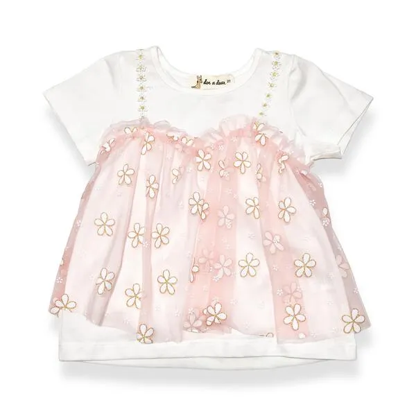 Pink 2-In-1 Glitter Floral Mesh Top