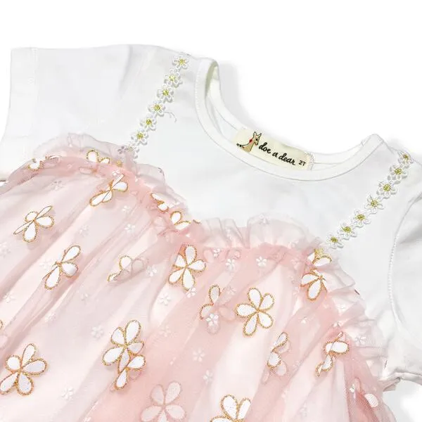 Pink 2-In-1 Glitter Floral Mesh Top