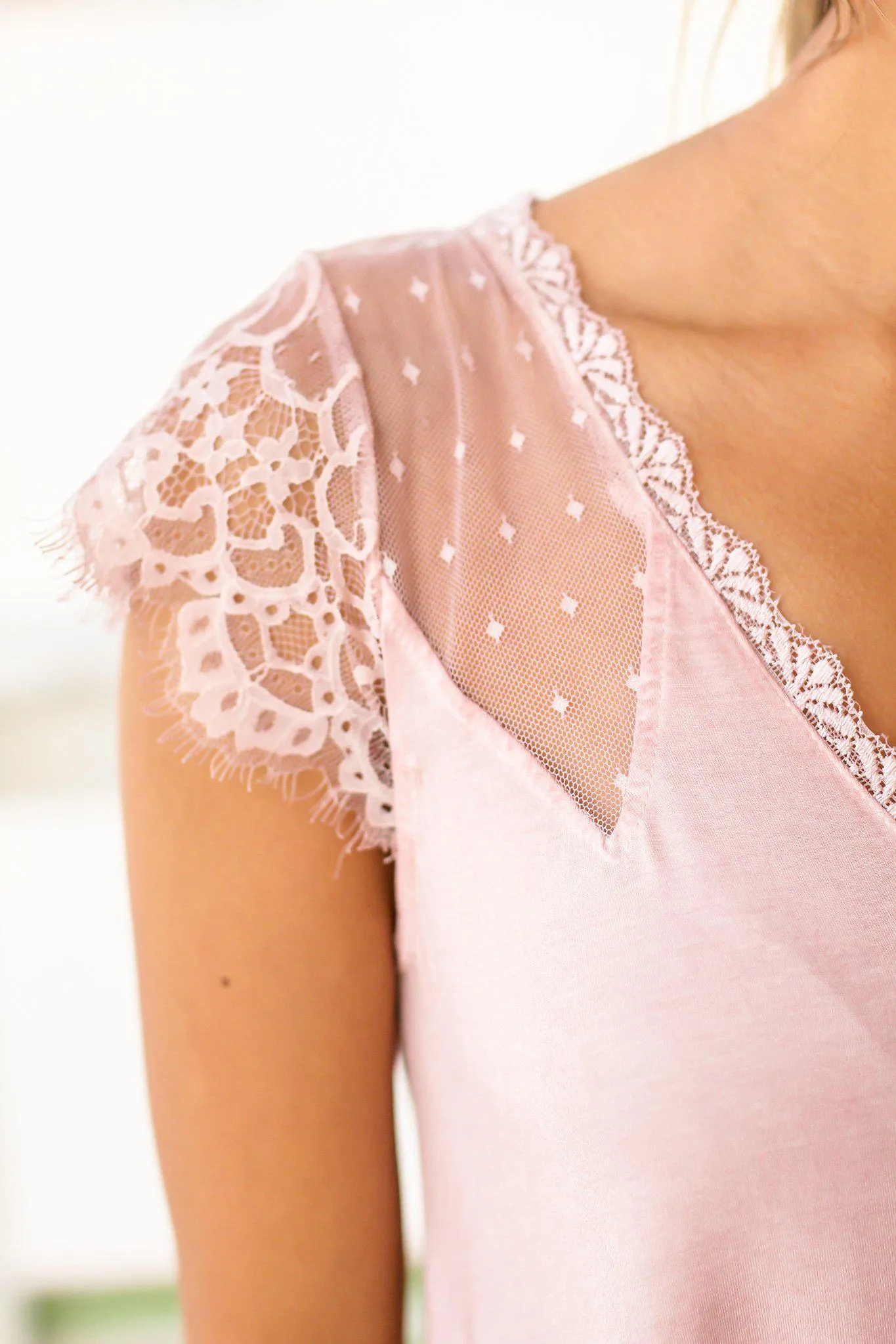 Pink Short Sleeve Top with Lace Detail