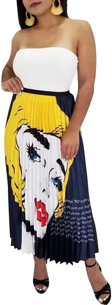 Pleated Skirt for Women Fashion Cartoon Print A-Line Skirt Vintage Skirts