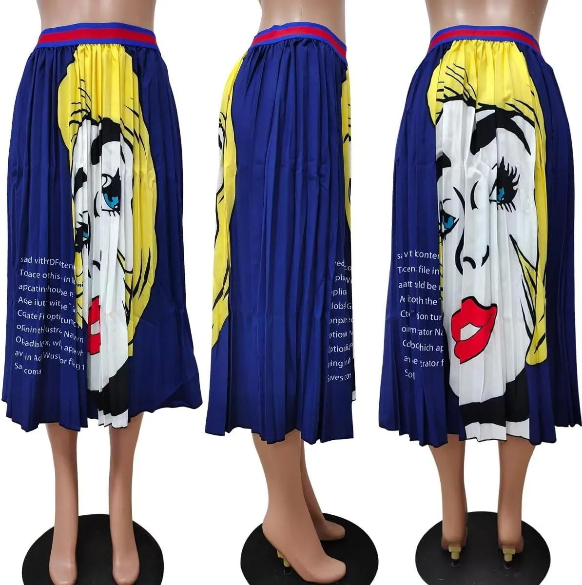 Pleated Skirt for Women Fashion Cartoon Print A-Line Skirt Vintage Skirts